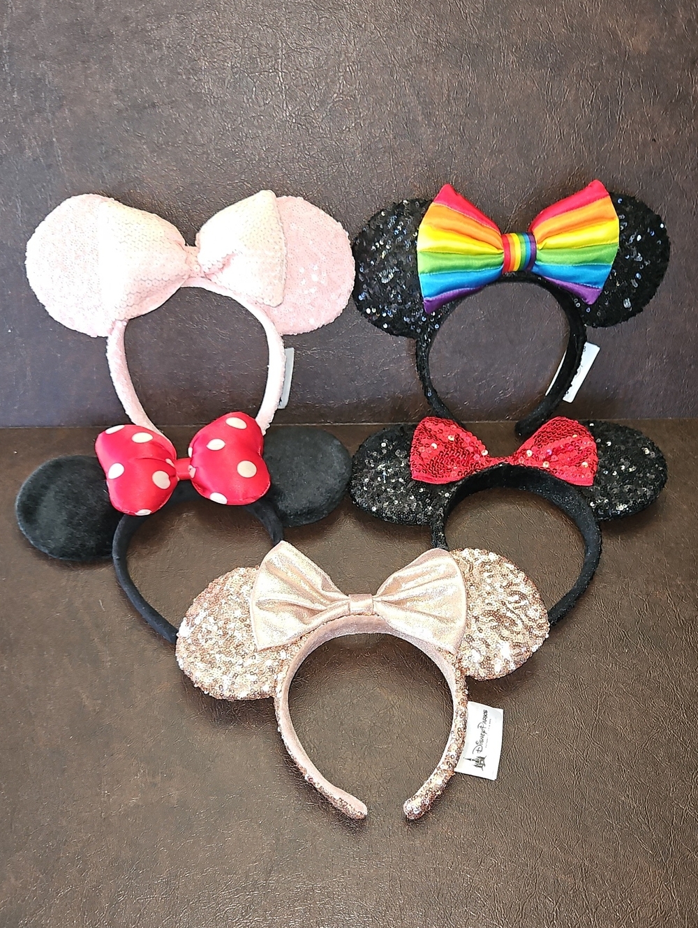 5 Disney Sequin Minnie Ears Headbands in Pink, Black, Red, Rose Gold & Rainbow